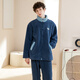 Fenton Couple Pajamas Autumn and Winter Thickened Outdoor Lapel Anti-static Double-Sided Imitation Sherpa Home Clothes Pajamas Set Dark Blue-Men's XL