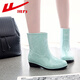 Pull back women's rain boots adult mid-calf rain boots waterproof shoes rubber shoes overshoes water boots HXL5Z3 spotted green 38