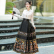 Han Yukuis ursprünglicher Ming-Ming-Hanfu-Rock für den Frauen mit dem Hufegesicht für Frühling für den Frühling verbesserte tägliche Superfee Neue chinesische Rock mit dem chinesischen Pferd. Voller Set weiße Doppelbastel-Top + Marine Blaudruckgedruckte Rock L.