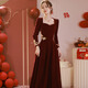Li Baixin Toast Wear 2025 New Bride Red Wedding High-End Engagement Dress Long-Sleeved French High-Quality Women Autumn and Winter Burgundy M