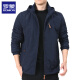 Romon Outdoor Men's Jacket para primavera, otoño e invierno Nuevo estilo de mediana edad y chaqueta para hombres jóvenes chaqueta con capucha de color sólido para hombres 9888 azul oscuro sin lana l