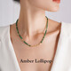 Amber Lollipop Emerald Necklace Women's Broken Silver Beaded Collarbone Necklace Anniversary Birthday Gift for Girlfriend and Wife