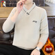 Woodpecker (TUCANO) Men's Sweater Autumn and Winter New Henley Collar Soft Wax Pullover Sweater Thickened Warm Imitation Mink Velvet Bottoming Sweater White M