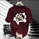 Digada kurzärmeliges T-Shirt für Herren Sommer Neue American Modemarke Trendy Design Sense Cat Bottoming Shirt Paar Fünf-Punkte-halbärmelige MSL-C683 Black (Rücken) 4xl (Größe kleinerer Größe empfohlen als größere Größe)