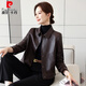 Pierre Cardin Haining Genuine Leather Jacket Women's Maillard Sheepskin Short Jacket High-end Retro Light Oil Wax Jacket Motorcycle Wear Trendy Brown M 90Jin Jin is equal to 0.5kg -105Jin Jin is equal to 0.5kg
