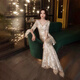 Noliti Bankettkleid Damen 2025 Neues Stil Temperament Langarm jährliche Meeting Gastgeber Langes Fisch Rückgang Luxus Nische High-End-Champagnerfarbe Long XL