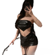 
Female straps and breasts, hip skirt, nightclub passion pajamas uniform set 9207, one size [80-1, black straps and short skirt, T-pants