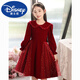 Disney Girls Dress Velvet Children's Skirt Red Princess Dress Host Performance Clothes Autumn and Winter Long Sleeve Plus Velvet Red Plus Velvet 140