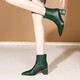 Foot-face pointed-toe women's short boots new European and American patent leather fashionable women's boots autumn and winter thick heel single boots high heel boots Martin boots green front zipper ankle boots and nude boots green single 37