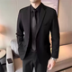 雀之音西服套装男士青年韩版修身外套黑白休闲商务职业正装西服四件套 【四件套】西服+黑衬衫+西裤+送 XL125-140斤