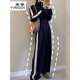 Fyling (YINGDI) sense casual sports suit for women Spring and Autumn European black sweatshirt women casual pants two-piece set small fragrance style age-reducing black suit M
