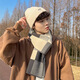 Muchiston scarf men's winter classic all-match plaid knitted long men's scarf thickened warm scarf for birthday gift classic black square style to prevent cold and keep warm