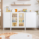 Pangdonglai quality sideboard iron glass sideboard living room storage light luxury wine cabinet household kitchen appliance eight door yellow 1355*650*400