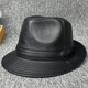 Lee dprre fashion retro jazz hat British style men's new genuine leather hat middle-aged and elderly high-end large-brimmed cowhide hat black 60cm