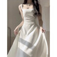
Madam (Qeeshine) Desire Dress White suspender Dress 2024 Women's New Square Collar French Waist-Close Niche Temperament Long Skirt Dress + Cardigan XL Recommended 117-130Jin [Jin equals 0.5 kg]