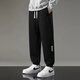 Cotton casual pants for men, winter large size sports pants, leggings, warm and fleece men's pants, black 2XL