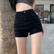 Miao Yijia black shorts for women in autumn and winter high waist denim shorts slimming girls hot pants with boots showing long legs hot girl shorts denim shorts black L