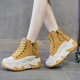 OTMX Dad Schuhe Frauen lässige Schuhe Cowide High Top Frauenschuhe 2025 Frühling und Herbst Neue, vielseitige, dick-lockige Reise-Sneakers 677 Beige Plus Velvet 36