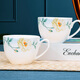 Guoyue Bone porcelain tableware set for home use new Chinese-style bowl and dish set for ceramic bowl and utensils microwave glaze colored bowl and plate combination, simple brocade flower with breakfast cup, gift box set, 62-piece set