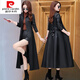 Pierre Cardin Knitted Haining Leather Coat Women's Long Over the Knee 2025 New Women's Leather Coat Spring and Autumn Windbreaker Jacket Black M Suitable for 85-99Jin Jin equals 0.5 kg