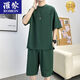 
ROMON 2025 Summer Casual Sports Set Men's Thin Loose Breathable Short Sleeve Shorts Two-Piece Set Handsome Men's Clothing TZ683DT Military Green Short Sleeve + Shorts M