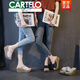 Cartelo High-End-Sandalen für Frauen Sommer 2025 Neue Hohlschiff-Flip-Flop Echtes Lederschwamm Kuchen Sohle Verschleiß dick-locked hochhackiger Hausschuhe A6210 Black 35