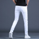 
Ke Jiehao 2025 spring and summer men's white slim jeans slim-fitting embroidered small feet casual trousers elastic printed pants trendy 6621 white hot diamond style 32