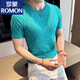 Romon Summer Ice Seide Schwarze Herren High-End-Kurzärärmel-T-Shirt für Männer hohl gestricktes rundes Hals Schlanker Anfall Neues atmungsaktives T-Shirt Dünn 9759 Grau (Diamantplaidstil) xl
