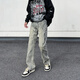 Thunder Han American Retro Waschanschluss Jeans Lose High Street Straight HipHop Design Sinn hübsches, vielseitige Hosen XT-Sxnz-7029 Black M.