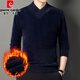 Pierre cardin winter thickened imitation mink sweater new style youth men pullover fashionable warm embroidered cross-collar sweater black 4XL 190