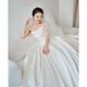 DL 1998 Pangdonglai Calidad Vestido de novia de calidad Bride Bride Pein Yarn Strip Satin New Texture French Retro White Fit Style <Vestido de novia único sin accesorios>+ XXL: Peso 130 Jin [Jin equivale a 0.5 kg]