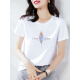 Camiseta de manga corta a rayas de verano de NY-RCE para el nuevo estilo coreano de mujeres, versátil y versátil con rayas a media manga tostada 1DS009 Pink Blue Strip + 9764 White L White L