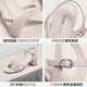 ZHR凉鞋女夏季新品仙女风粗跟一字带方头女鞋不规则交叉绊带高跟鞋子 米色（纯色款） 36