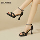 Daphne high heel sandals for women 2025 summer new one-liner straps for outer wear rhinestone temperament fashion shoes for women versatile women shoes black 37