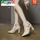CARTELO high heel short boots for women 2025 spring and autumn new pointed toe thick heel women's boots large size fashion nude boots slim Martin boots women off white 37