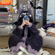 REJIP bat coral velvet pajamas for women, cute couple nightgown, men's winter flannel plush nightgown one-piece home wear set, small bat nightgown (nightgown + pants) XL recommended height [170-178CM]
