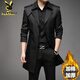 Playboy windbreaker men's autumn and winter new high-end mid-length slim fit light business casual plus velvet 2004 British men's jacket trend thickened 8908 cotton black 165/M recommended 100-115 Jin Jin is equal to 0.5 kg to wear