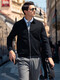 Mr. Stoff Revers Strickwolljacke Herrenfeder und Herbst Doppelseitiger Taschen-Strickjacken-Pullover BT12131 Dunkelgrau Blau S (165) Eins Größe