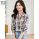She enjoys long-sleeved shirt women's retro plaid shirt cardigan loose casual shirt jacket top women T143C2011
