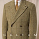 CULTUM1930s复古秋冬加厚纯羊毛粗纺毛呢双排戗驳领西服男西装外套 芥绿窗格 3XL (54B)