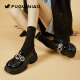 Zapatos de cuero genuino de cuero fugui pájaro gruesas mocasines gruesas para mujeres 2024 nuevos zapatos solteros con la esponja de punta redonda para mujeres zapatos de cuero pequeño fn0235/1049 negro 35