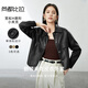 Shandubila is a smart and handsome classic versatile lapel pocket design motorcycle jacket women's leather jacket black L