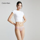 Calvin Klein内衣女士三条装简约布标ck棉质透气性感比基尼三角内裤女QP3129O D4H-太空黑/椰青灰/桃粉色 3条 S