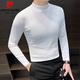 Pierre Cardin Turtleneck Bottoming Shirt Men's Thin Long Sleeve Slim 2025 New Autumn Tight Striped Mid-Collar Knitted Sweater Dark Brown 2XL Recommended 150Jin Jin is equal to within 0.5kg