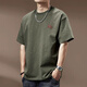 后琤夏季透气300g重磅竹节棉t恤男橄榄绿刺绣短袖纯棉抗皱宽松男装潮 橄榄绿 2XL（160-180斤）