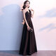 Hanyu evening dress for women 2024 new style can be worn at ordinary times black niche high-end banquet French sloping shoulder vocal music test performance black 2XL