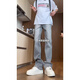 Mode Handy Jeans -Männer Frühling und Sommer Trendy Vibe gerade Flash Hosen American High Street Thin Freizeithose G841 Zementgrau 2xl