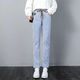 Fhhuabd Mondhülle kleine geraden Jeans für Frauen Elastische Taille Springstil 2023 Neue Hochverkleidung Slim Elastichose Slim Fit Cigarette 9928 Rauchgrau S empfohlen 85-95jin [Jin gleich 0,5 kg]