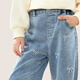 Domeowu Girls' Denim Flare Pants 25 New Autumn and Winter Children's Pants Medium and Large Children's Stretch Pants Bow Mid Blue 140