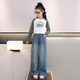Pitt Pitt Girls Jeans Spring y Autumn 2025 Nuevos pantalones para niños Suit Autumn Suit Big Children's Girls Autumn Legal de pierna ancha Straight 13042 Azul + 13068 Azul 170 cm
